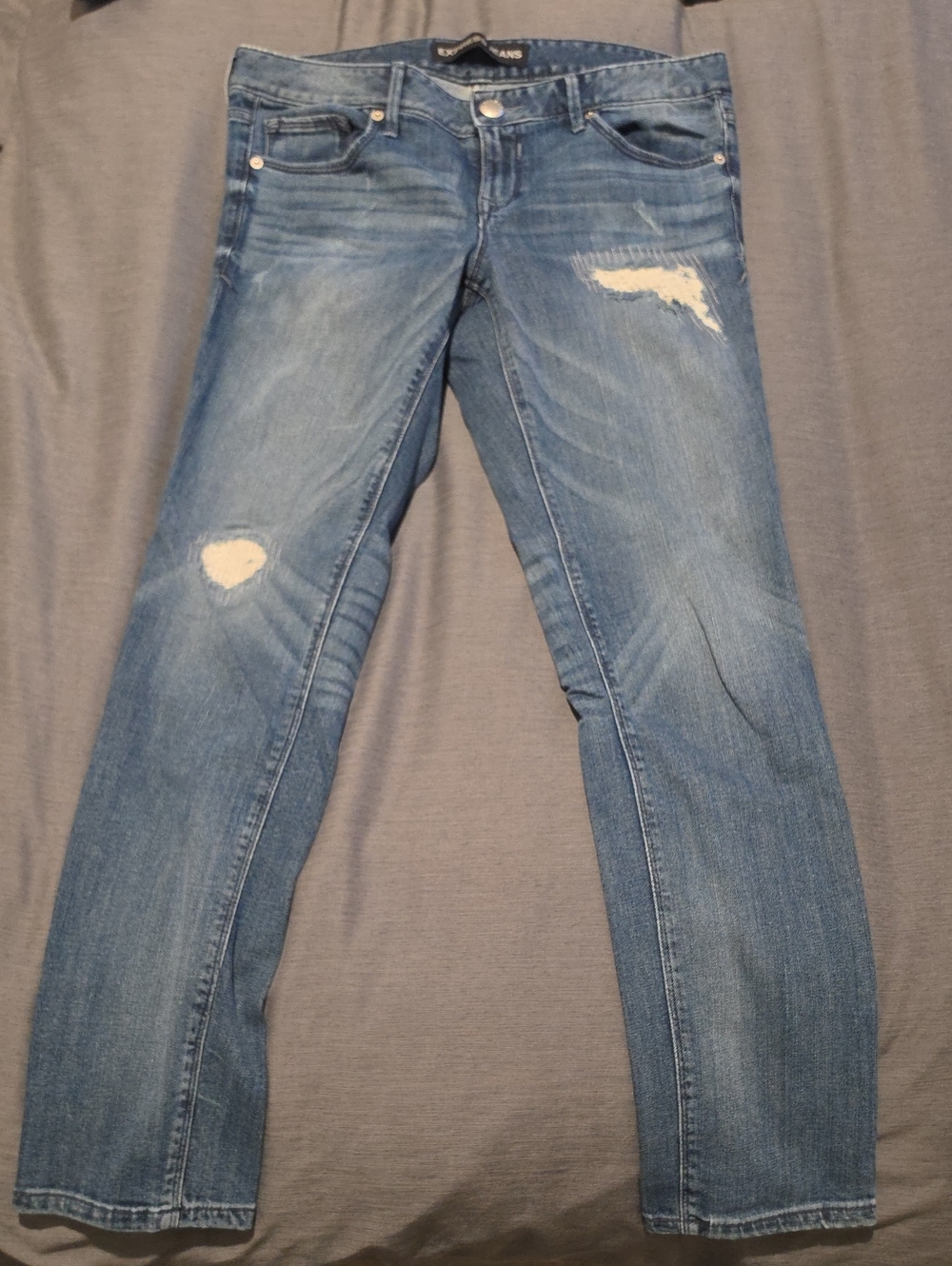 Straight-Leg Distressed Blue Jeans Ankle Skinny Low Rise